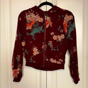 Cropped floral bomber jacket